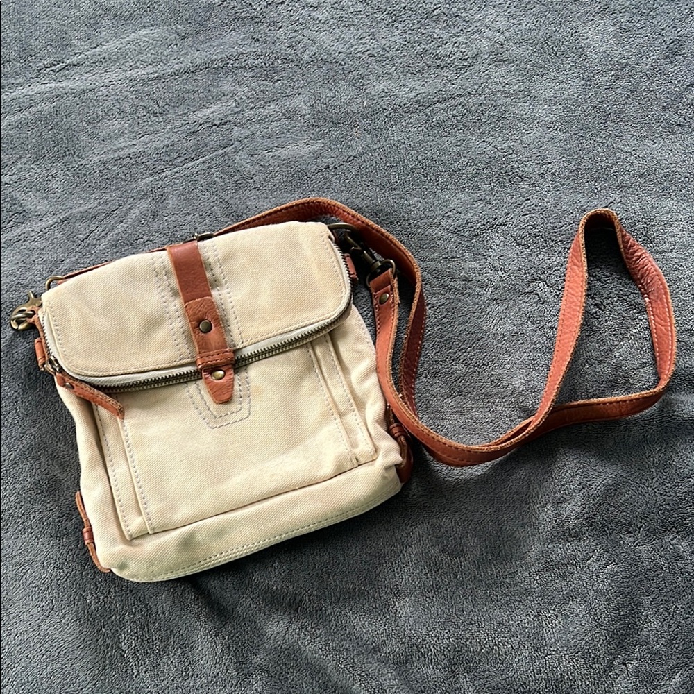 Women’s Tan and Brown Canvas Crossbody Bag